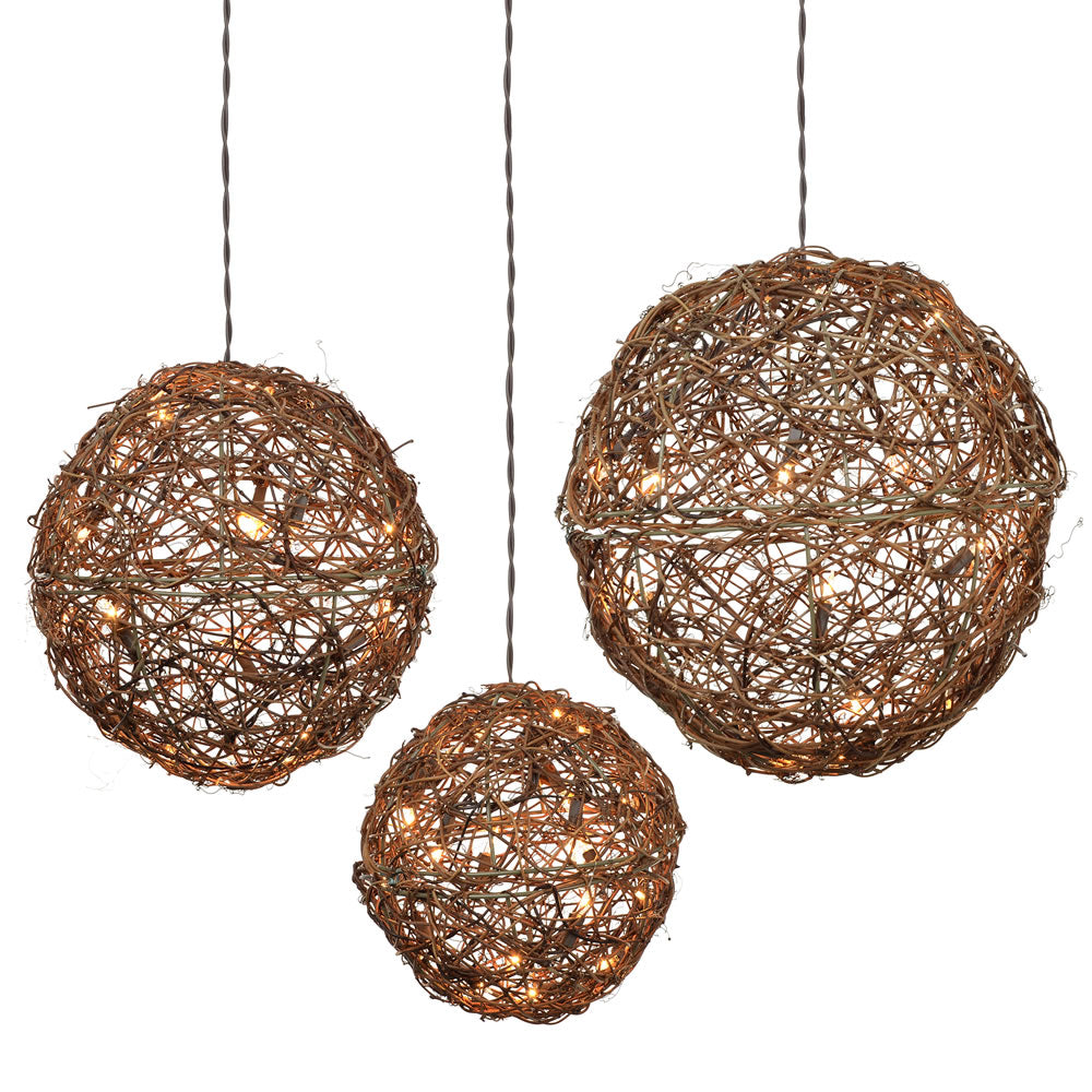 Vickerman 60Lt Clear 3Pc Rattan Ball Set 20Lt x 8" Ball 20Lt x 10" Ball 20Lt x 12" Ball