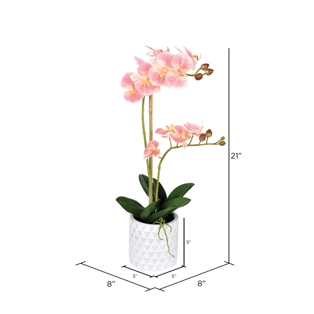 Vickerman 21" Artificial Potted Real Touch Pink Phalaenopsis Spray.