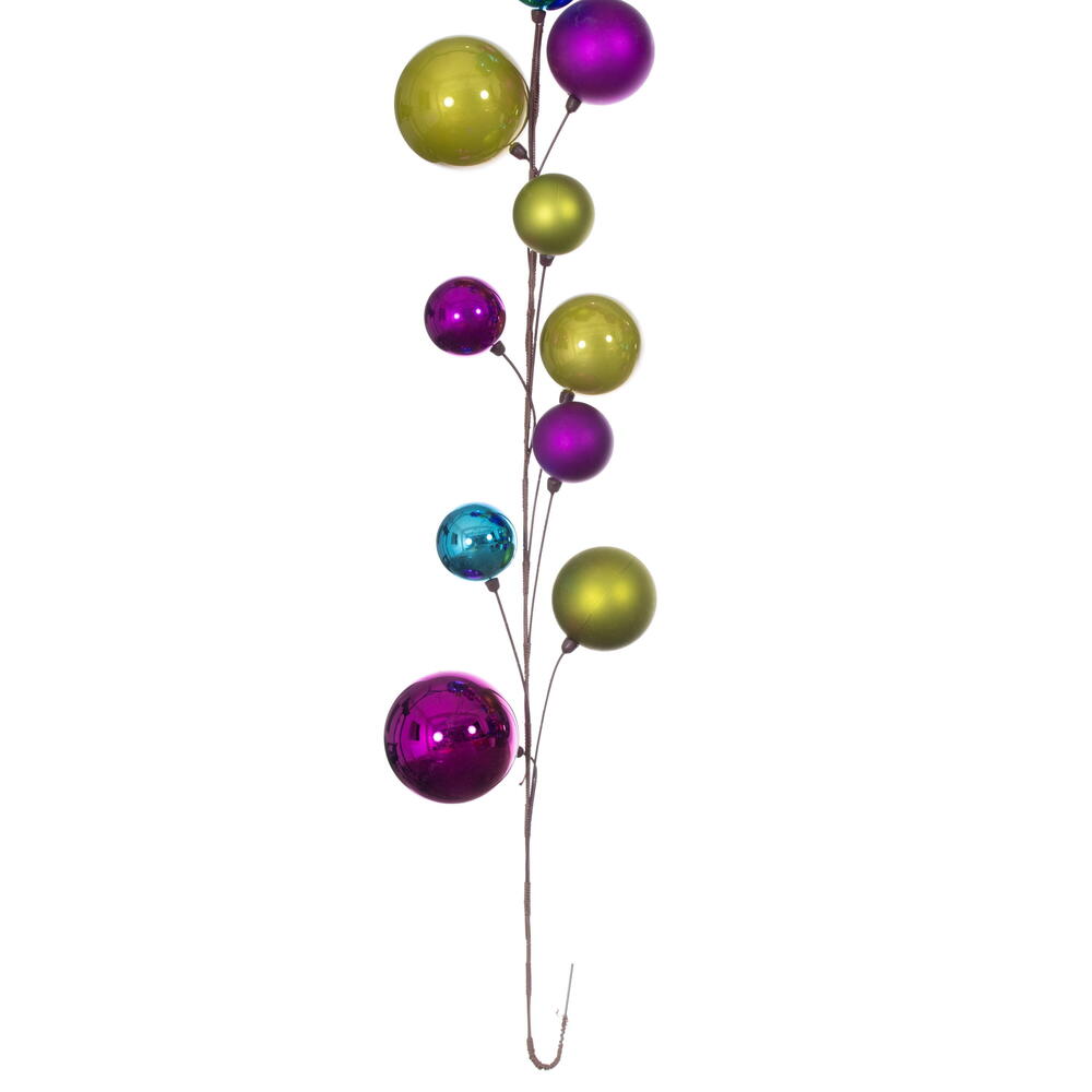 Vickerman 10' Fuchsia Lime And Turquoise Assorted Finish Branch Ball Ornament Garland.