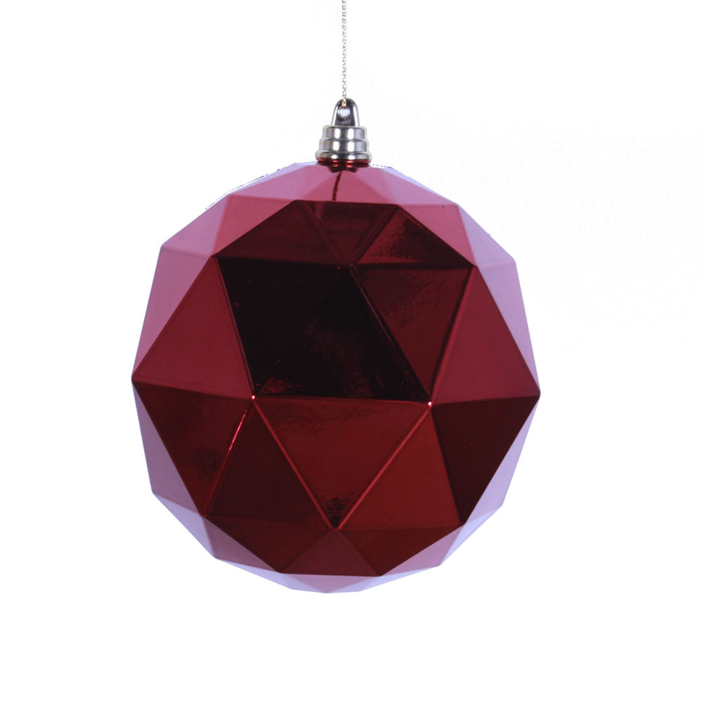 Vickerman 6" Wine Geometric Ball Ornament Featuring a Shiny Finish. Comes 4 per bag