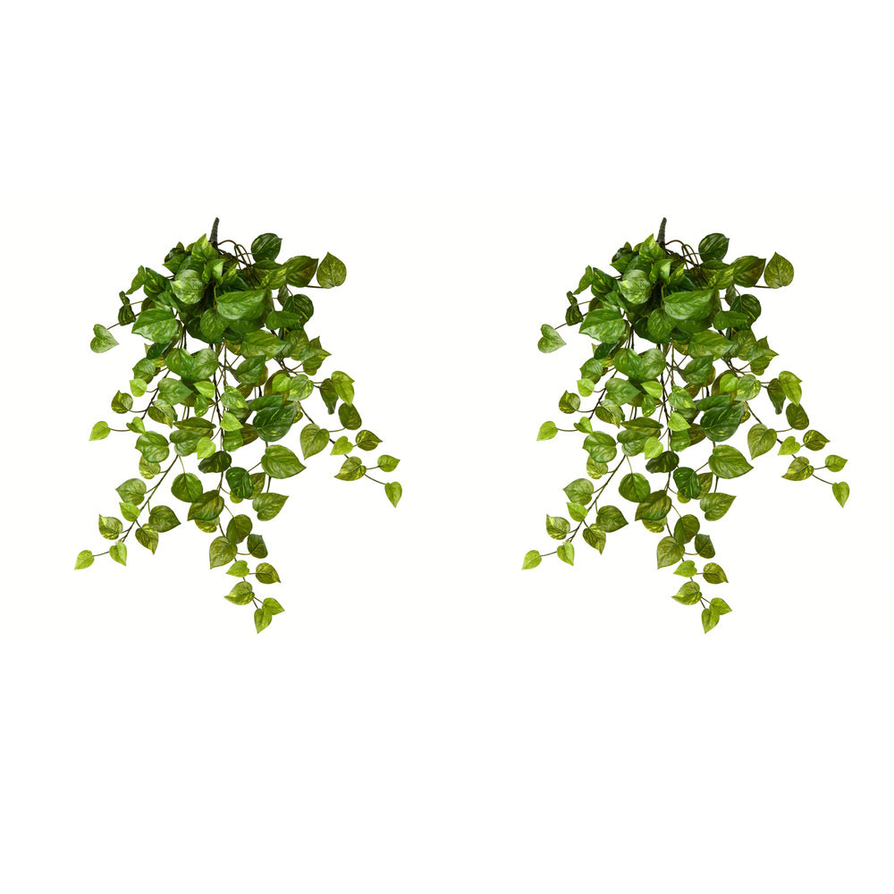 Vickerman 28" Artificial Pothos Hanging Bush Pack of 2