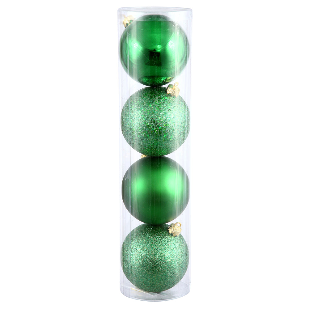Vickerman 4.75" Green 4-Finish Ball Ornament Assortment 4 per Box