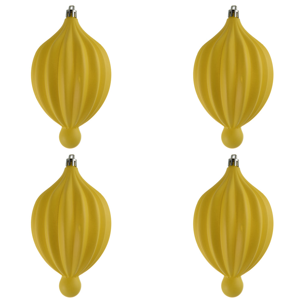 Vickerman 6.3" x 3.5" Yellow Matte Lantern Ornament with drilled and wired caps. Comes 4/bag.
