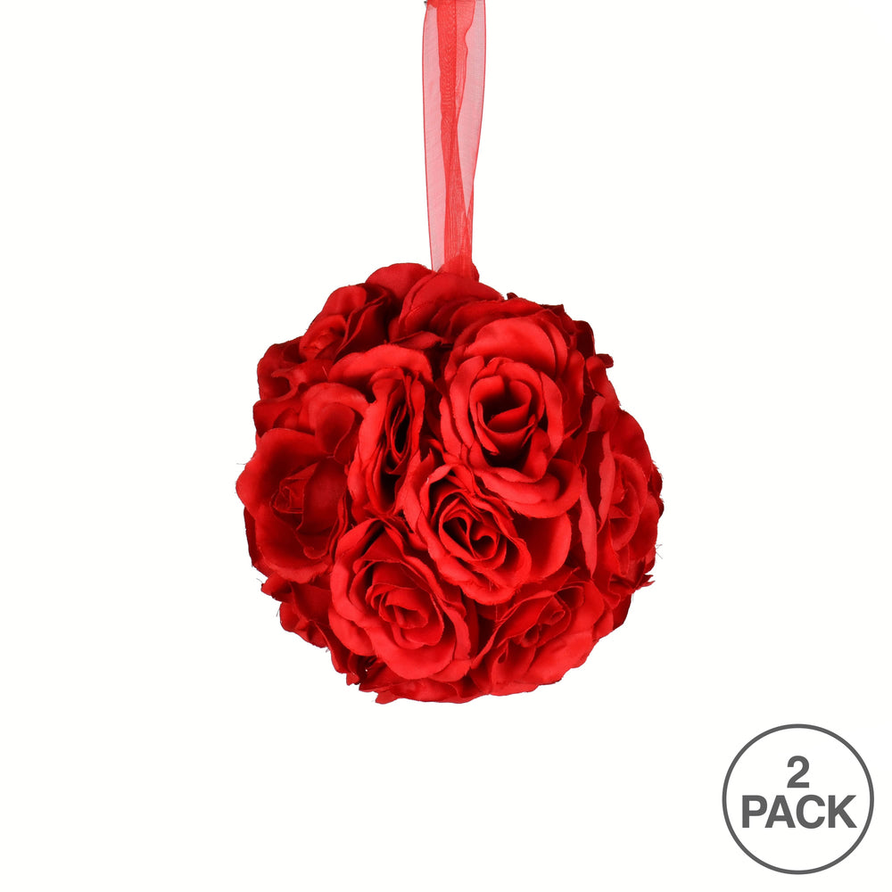 Vickerman 6" Artificial Red Rose Ball Pack of 2