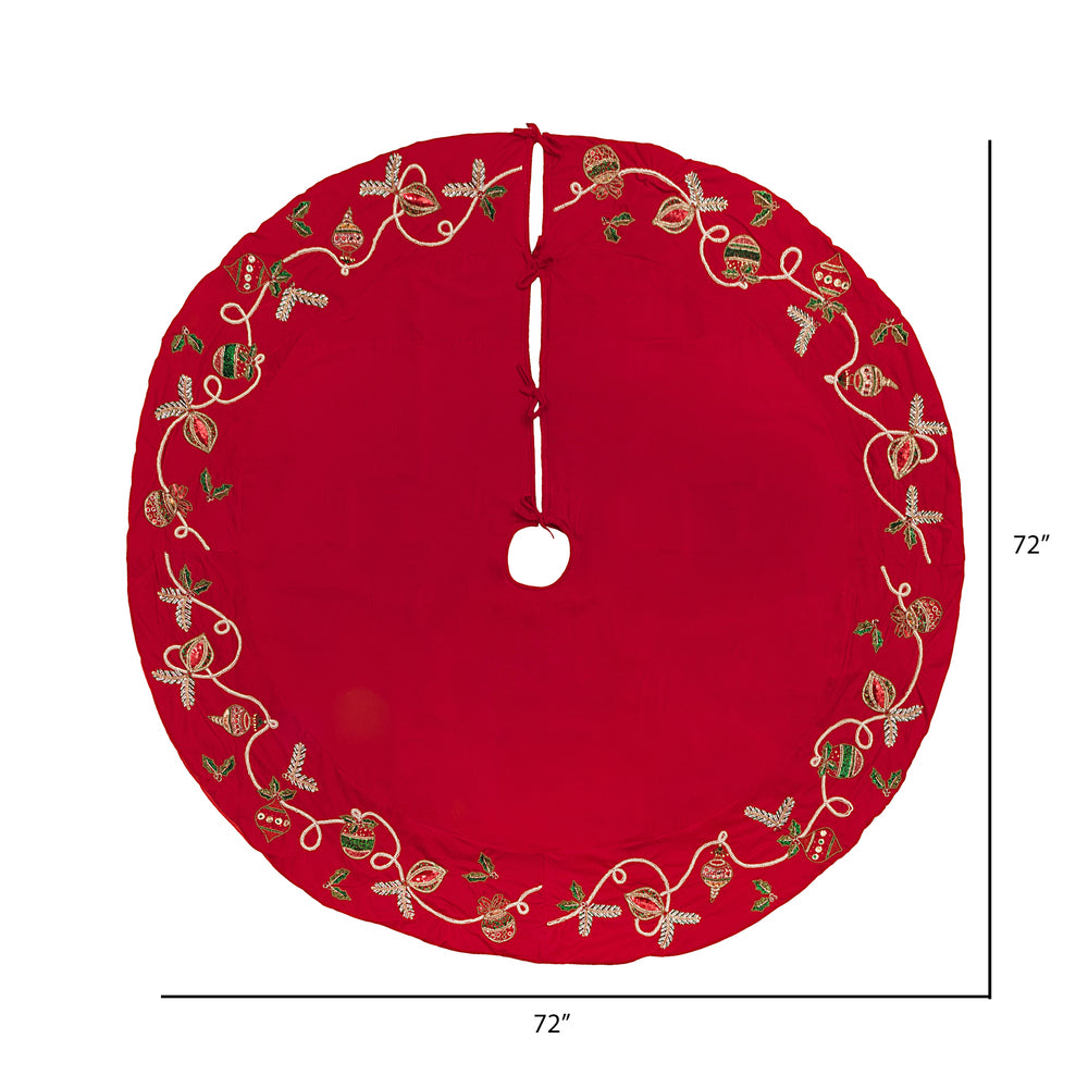 Vickerman 72" Red Beaded Ornament Velvet Christmas Tree skirt