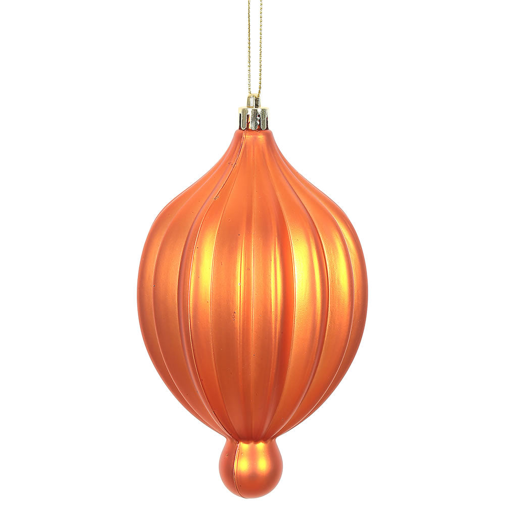 Vickerman 6.3" x 3.5" Burnished Orange Matte Lantern Ornament with drilled and wired caps. Comes 4 per Bag.
