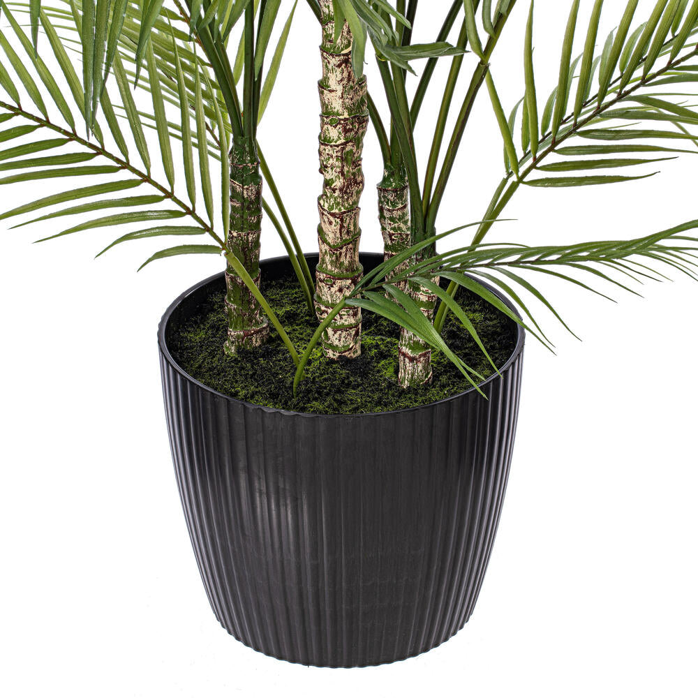 Vickerman 70.5" Green Areca Palm Plant. This is an artificial plant in a black plastic pot.
