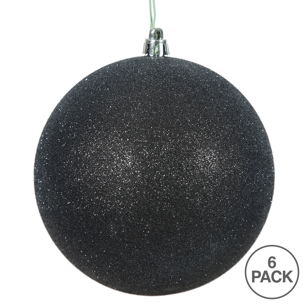 Vickerman 4" Black Glitter Ball Ornament 6 per Bag