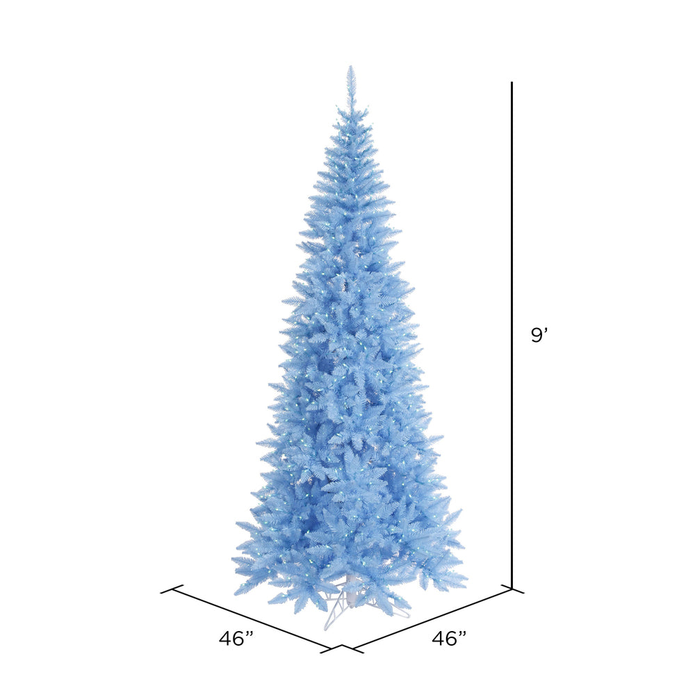Vickerman 9' Sky Blue Fir Slim Artificial Christmas Tree Blue Dura-lit LED Lights