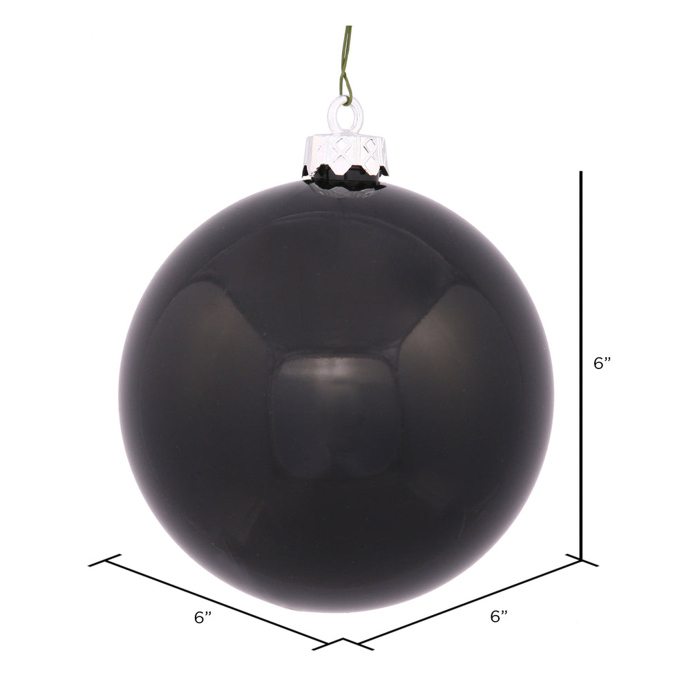 Vickerman 6" Black Shiny Ball Ornament 4 per Bag