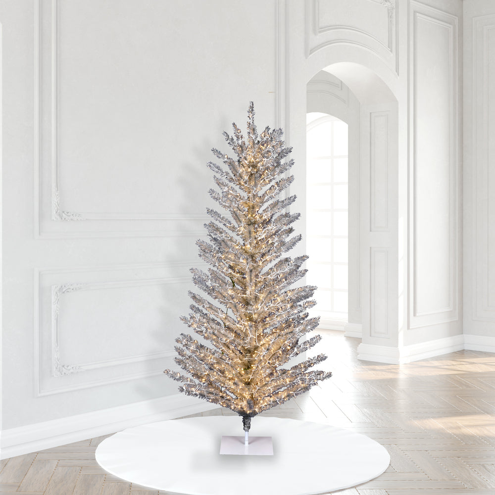 Vickerman 7' x 47" Vintage Aluminum Tree Warm White Low Voltage LED 3mm Lights.