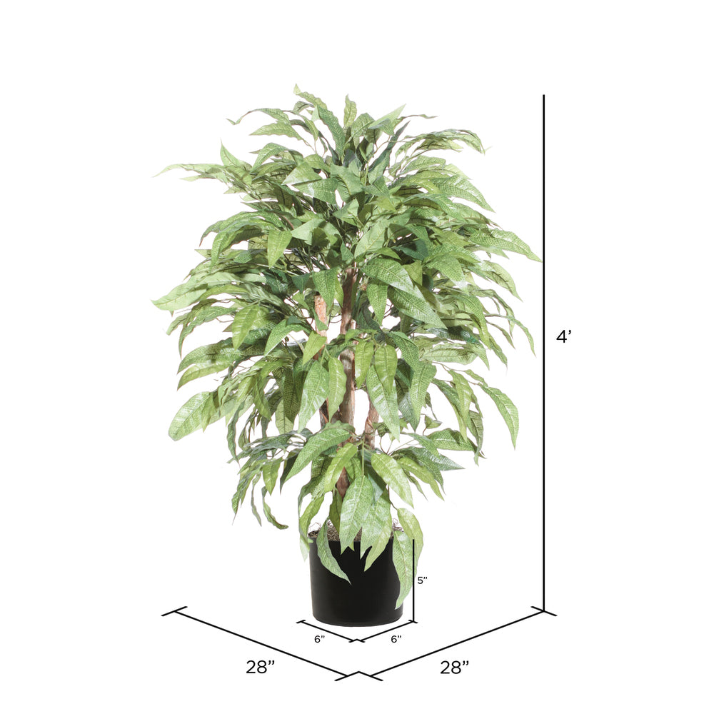 Vickerman 4' Artificial Mango Extra Full Bush Black Plastic Pot.