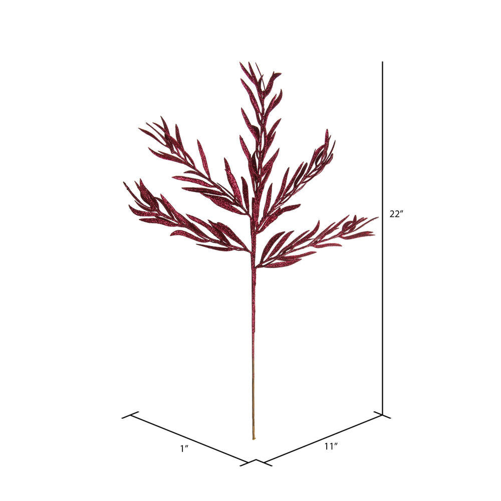 Vickerman 22" Burgundy Glitter Heather Artificial Christmas Spray. Includes 12 sprays per pack.