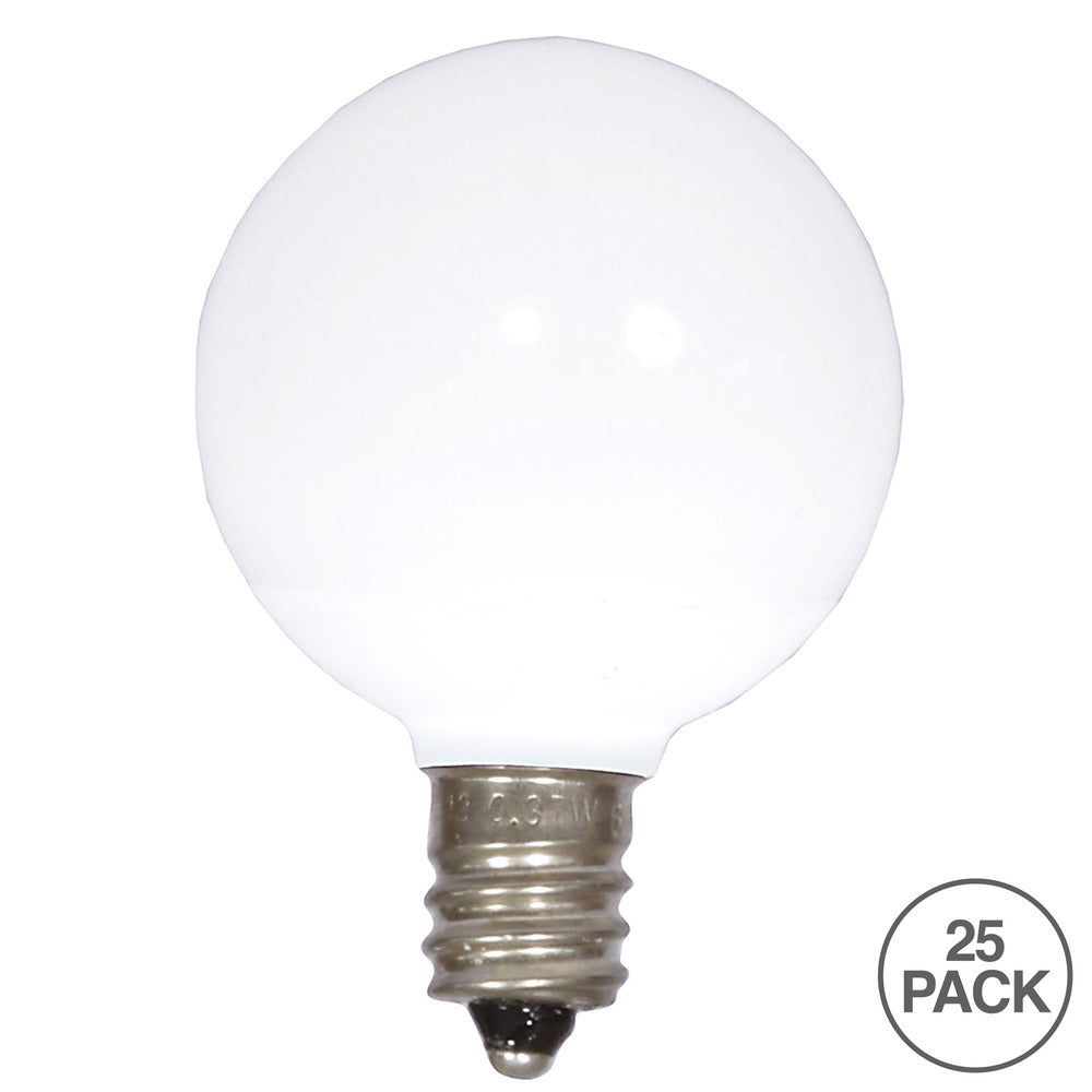 Vickerman G40 Cool White Ceramic LED Nickel Base Bulb E12 120V .6 Watts 25 Bulbs per Pack.