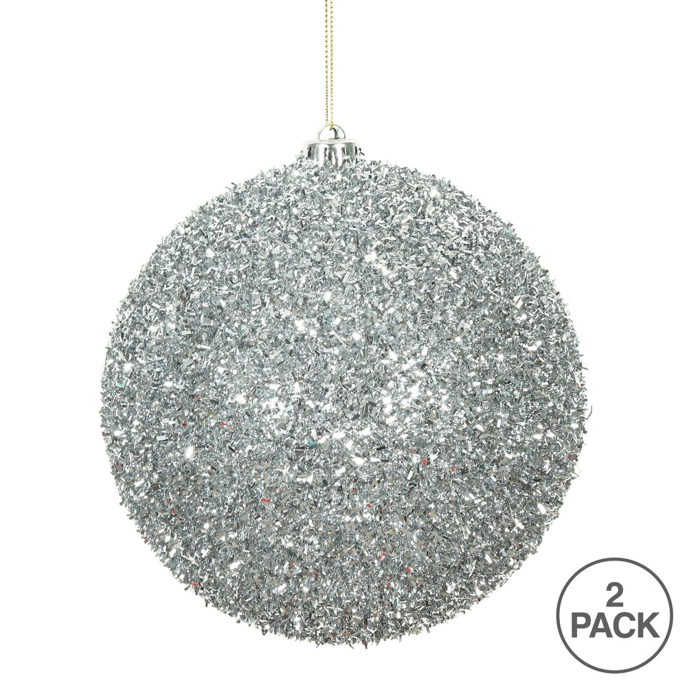 Vickerman 6" Silver Tinsel Ball Ornament 2 per Bag