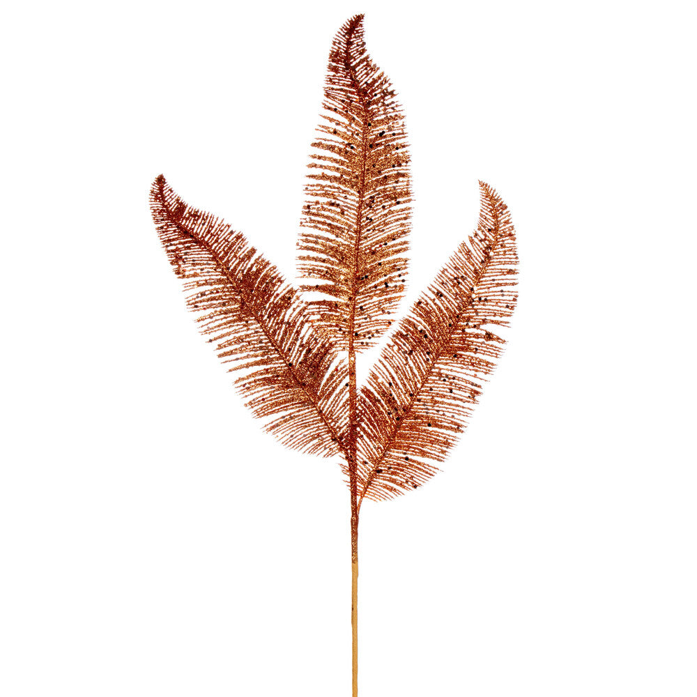 Vickerman 24.5" Rose Gold Feather Fern Glitter Spray 6 per bag.