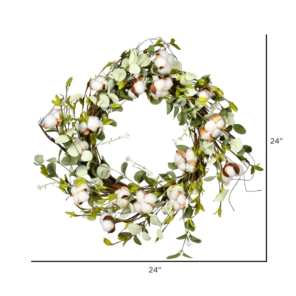 Vickerman 24" Artificial White Cotton Mixed Greenery Wreath.
