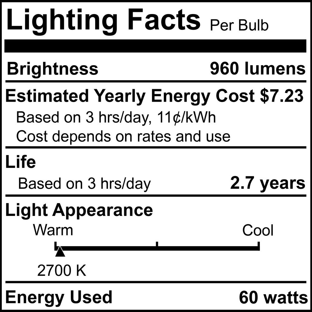 BULBRITE KRYPTON/XENON T3 MINI-CANDELABRA SCREW (E11) 60W DIMMABLE LIGHT BULB 2700K/WARM WHITE 2PK (473161)