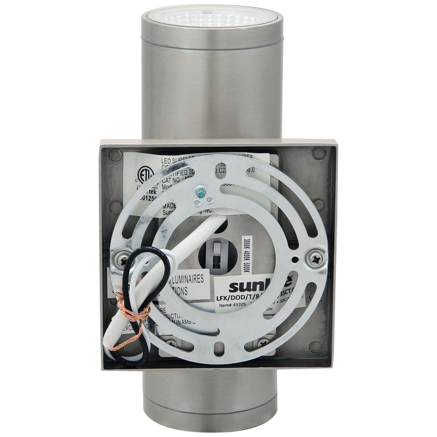 Sunlite 49205 8-Inch LED Outdoor Tubular Wall Sconce Light Fixture, 24W, 1800 Lumens, Color Selectable 30K/40K/50K, Dimmable, ETL Listed, Up & Down Lighting, Brushed Nickel, Residential, Commercial Use