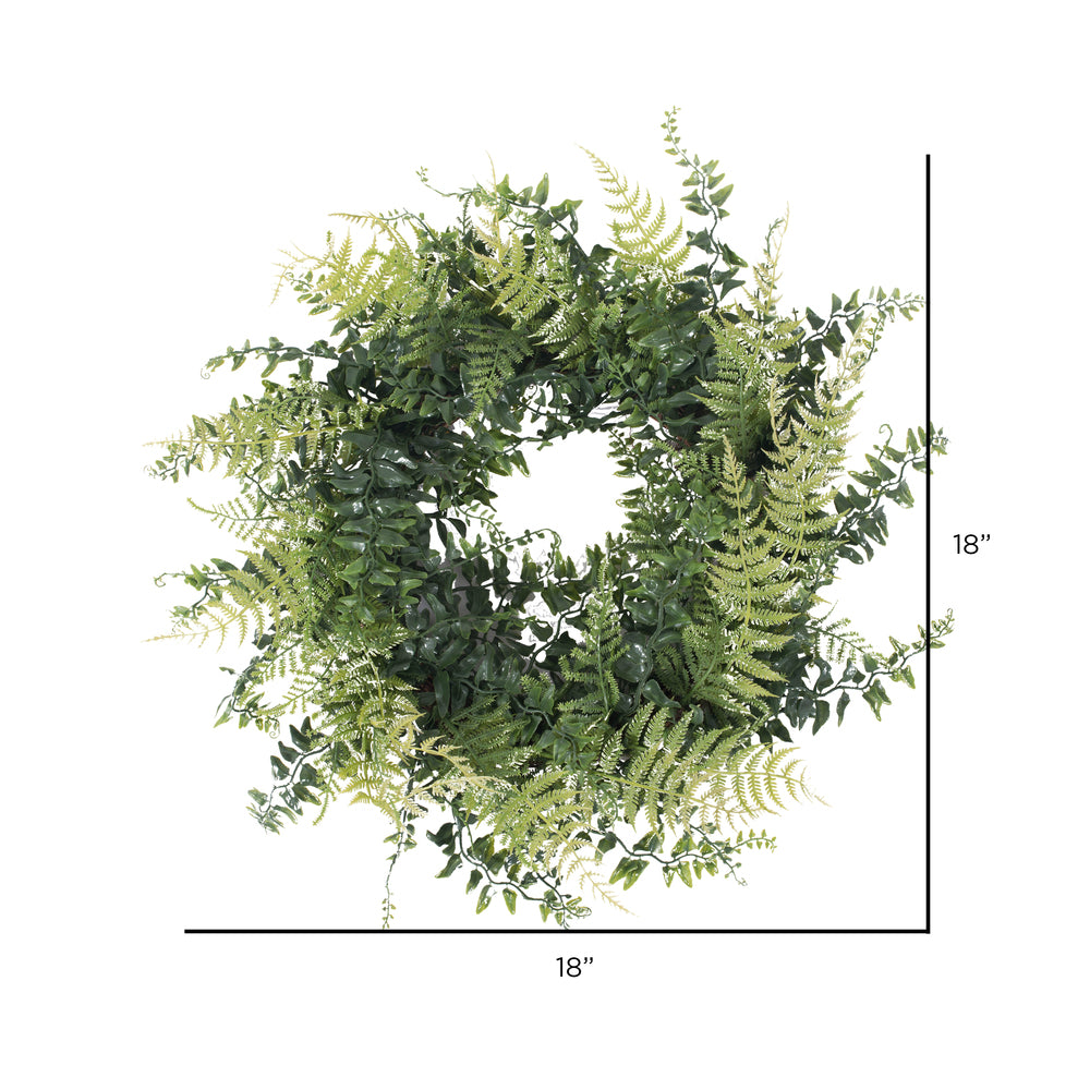 Vickerman 18" Artificial Green Buckler Fern and Grass Wreath.