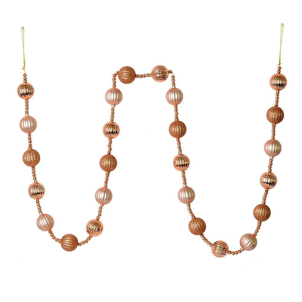 Vickerman 6' Rose Gold Stripe Ball Ornament Christmas Garland
