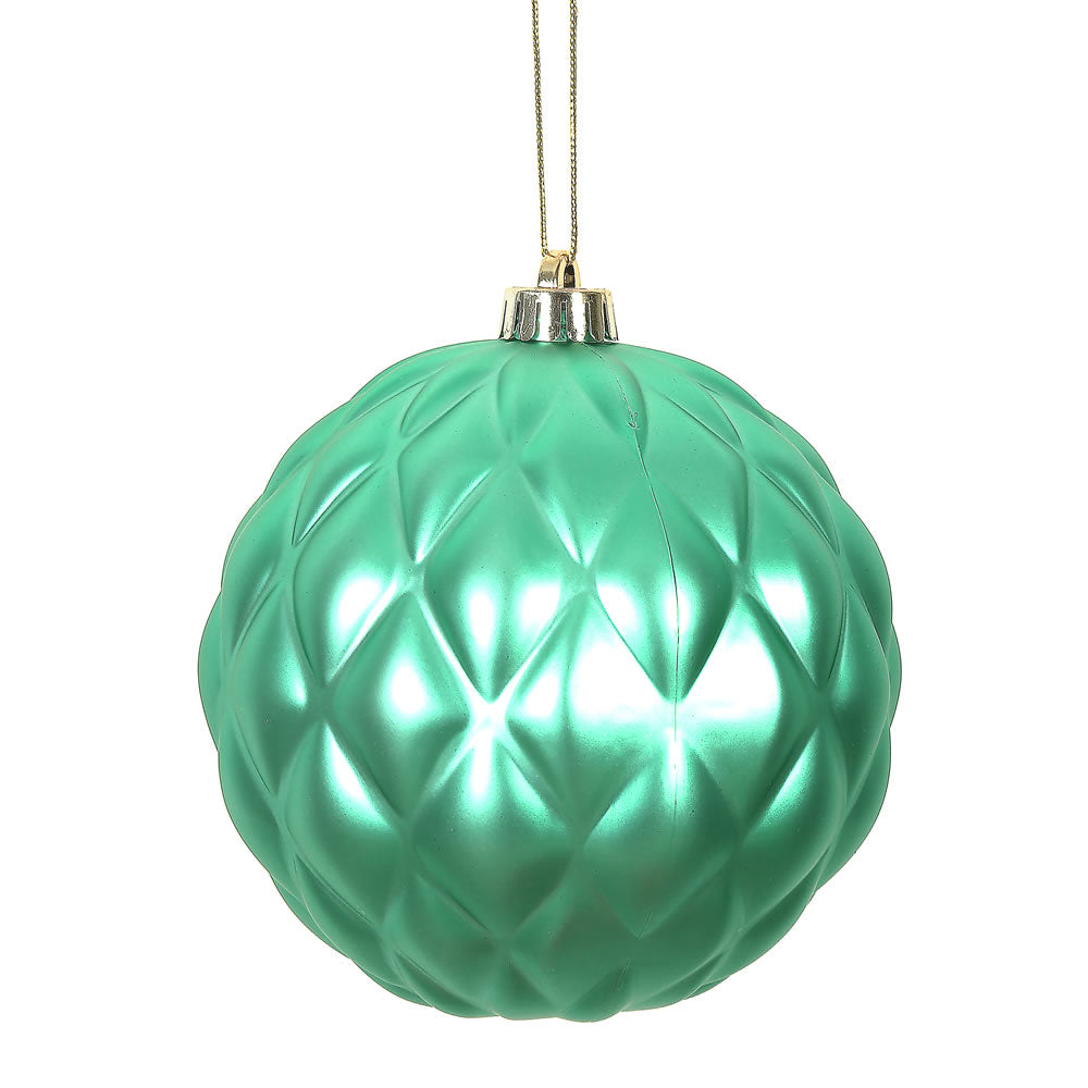 Vickerman 6" Seafoam Matte Round Pine Cone Ornament with drilled and wired caps. Comes 4 per Bag.