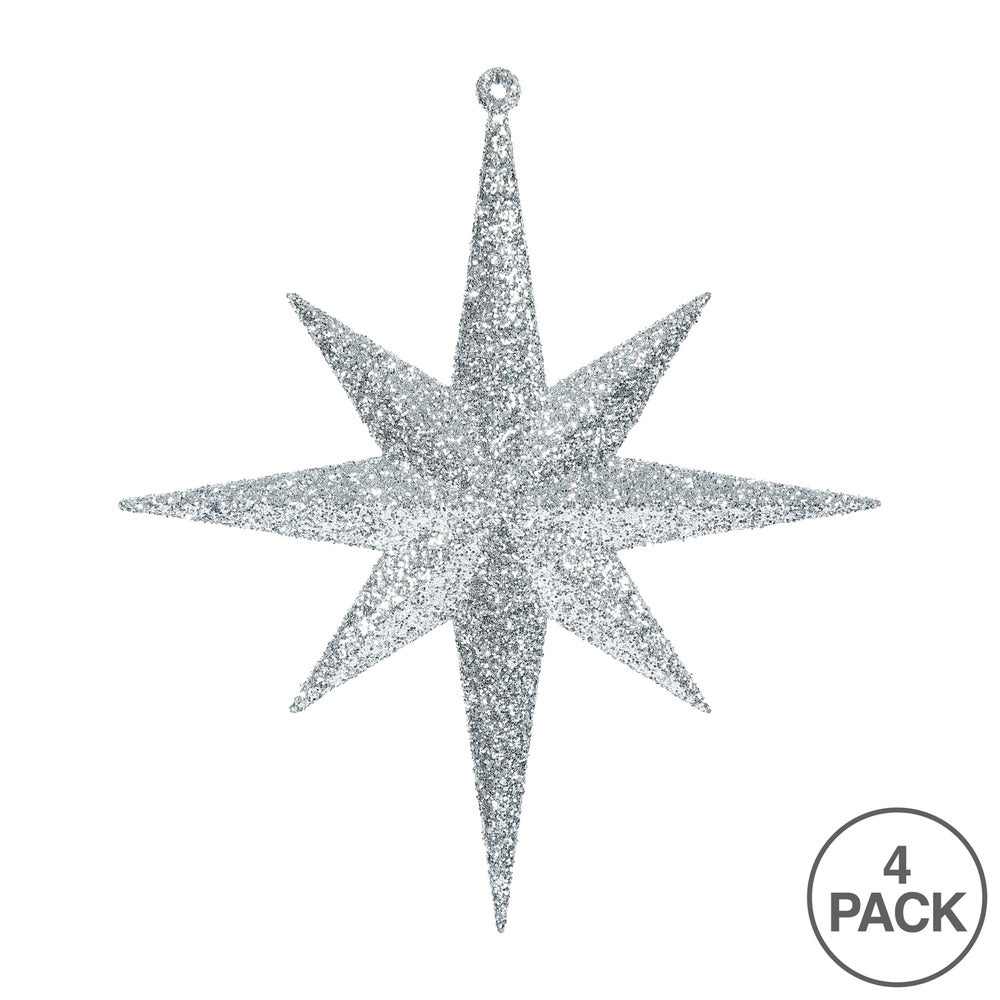 Vickerman 8" Silver Iridescent Glitter Bethlehem Star Christmas Ornament 4 per Box
