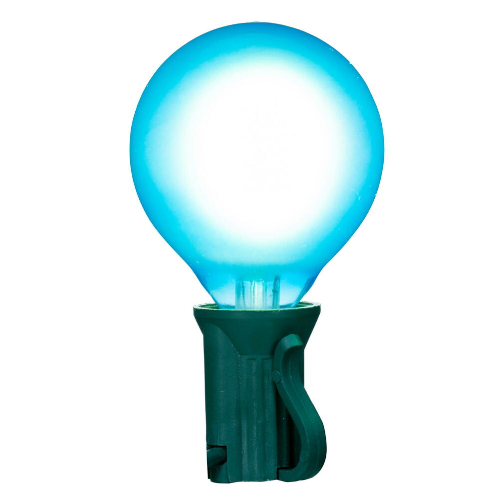 Vickerman 18Lt Blue LED Glass G40-E12 Filament End-Connecting Set with Green 20AWGXTW Wire and 6"x12"x6" Bulb Spacing. 120V-.6W. UL Approved.
