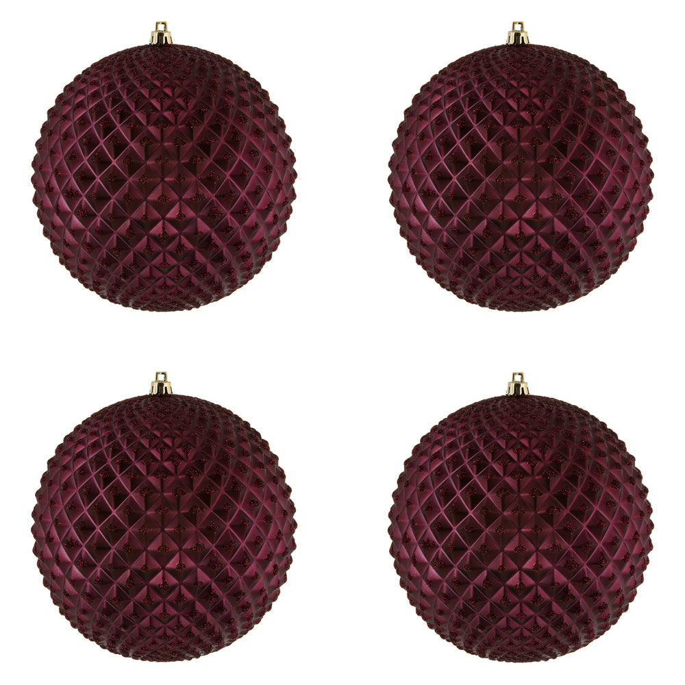 Vickerman 6" Wine Durian Glitter Ball Ornament 4 per Bag