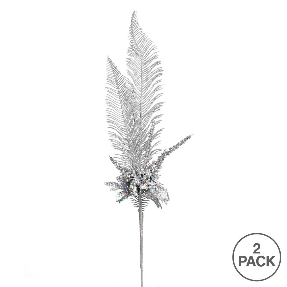 Vickerman 30" Silver Glitter Fern Berry Artificial Christmas Spray