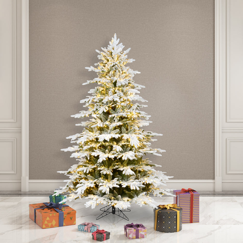 Vickerman 4.5' x 47" Flocked Kamas Fraser Tree Warm White Low Voltage 3MM LED Lights.