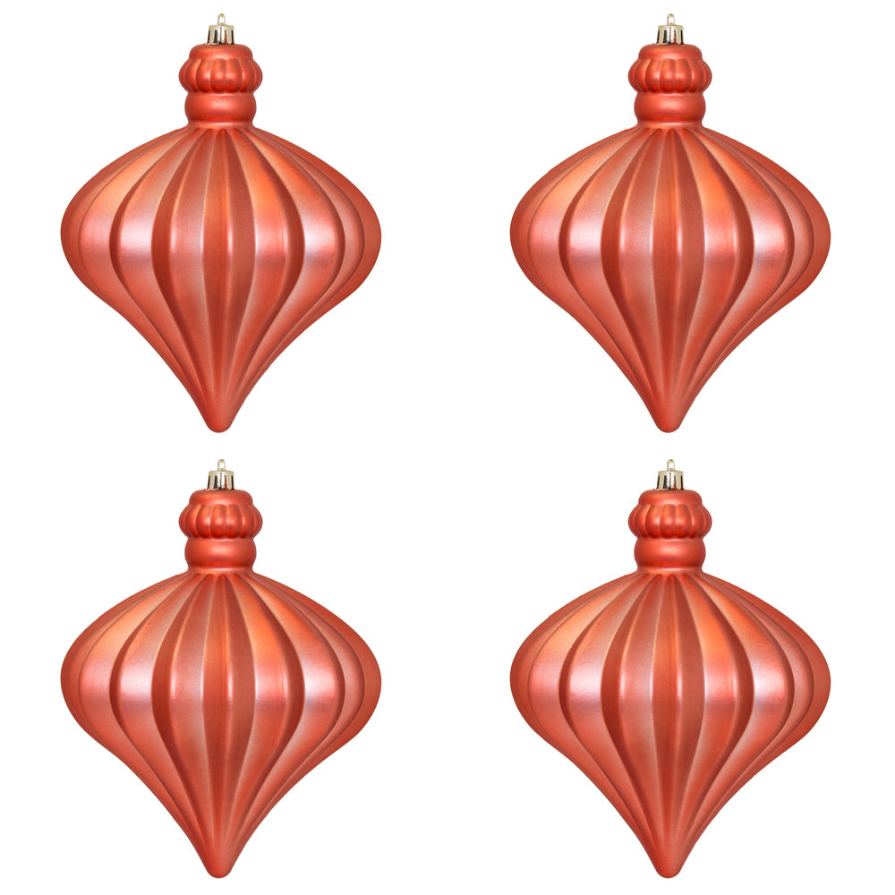 Vickerman 6" Coral Matte Onion Drop Christmas Ornament 4 per pack