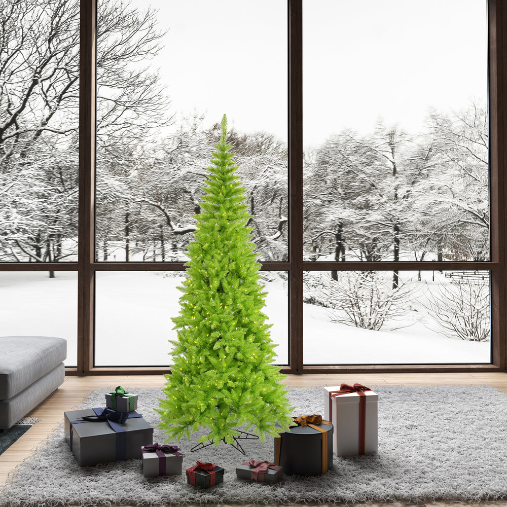 Vickerman 6.5' Lime Fir Slim Artificial Christmas Tree Lime Dura-lit LED Lights