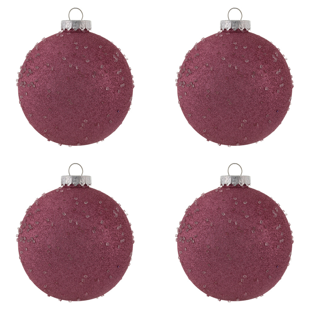 Vickerman 6" Mauve Ice Ball Ornament. This textured ornament has a rough and icy look with a hint of delicate sparkle. Incorporate these ornaments into your holiday design for added texture. Includes 4 pieces per pack. Made with shatterproof plastic.