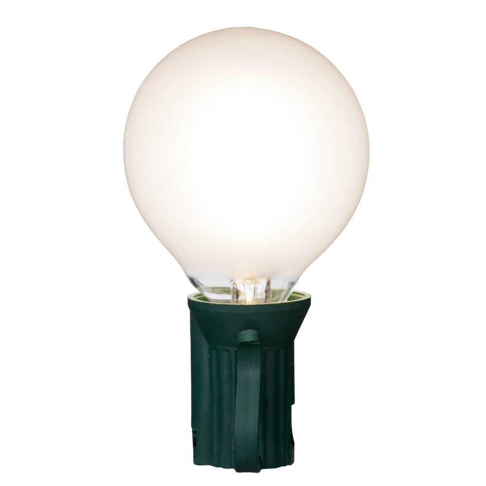 Vickerman 18Lt White LED Glass G40-E12 Filament End-Connecting Set with Green 20AWGXTW Wire and 6"x12"x6" Bulb Spacing. 120V-.6W. UL Approved.