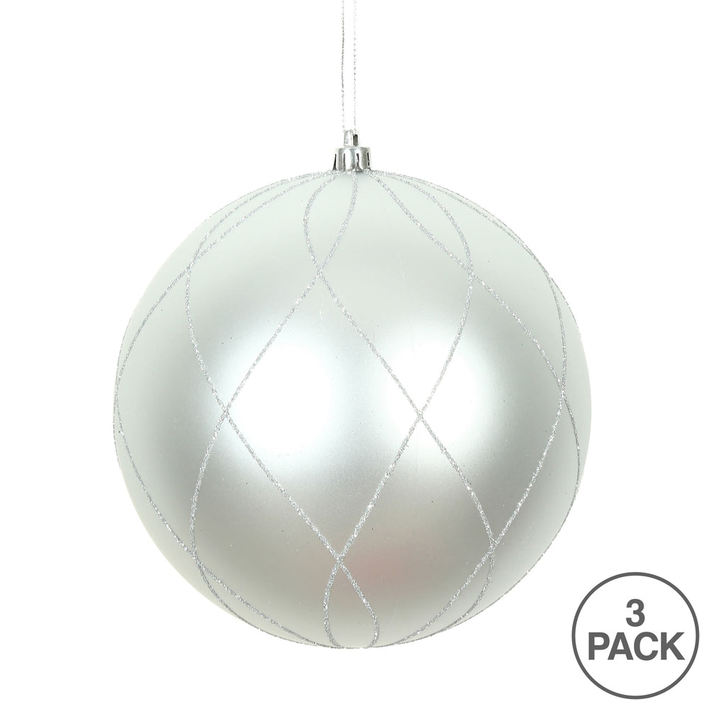 Vickerman 6" Silver Matte and Glitter Swirl Ball Ornament 3 per Box