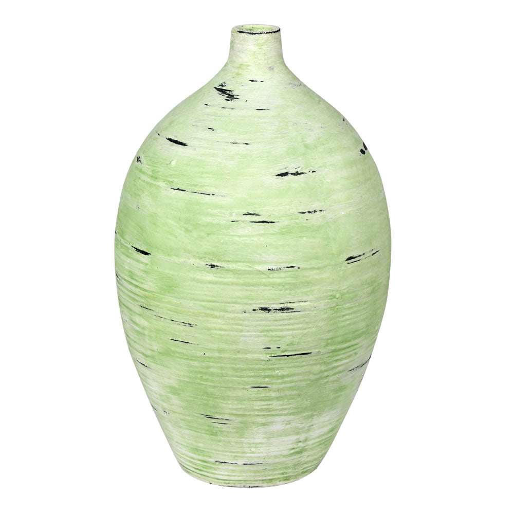 Vickerman 18" Mint Textured Stroke Vase. This tall bottle can stand on its own or pair with any faux floral to create a colorful display. It is made with polyresin material which makes this vase much more sturdy than ceramic or glass It measures 18 inches