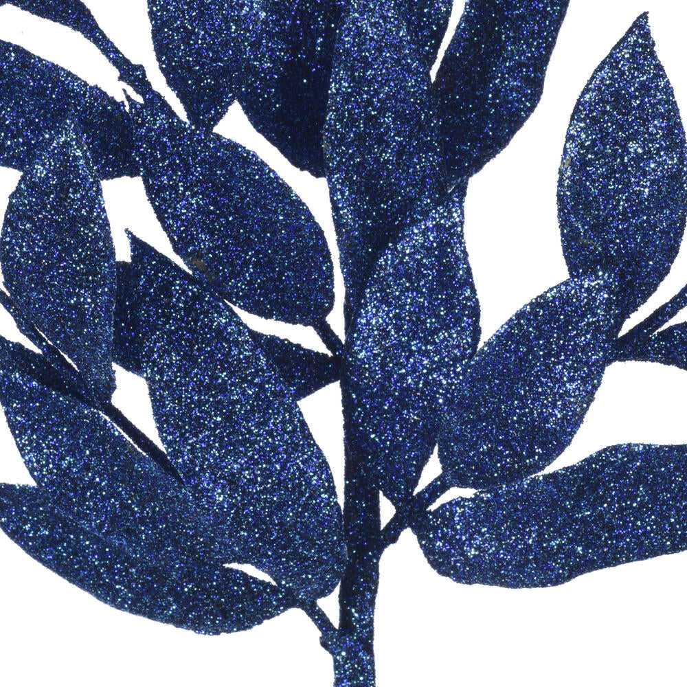 Vickerman 22" Midnight Blue Glitter BayLeaf Artificial Spray 12 per Bag.