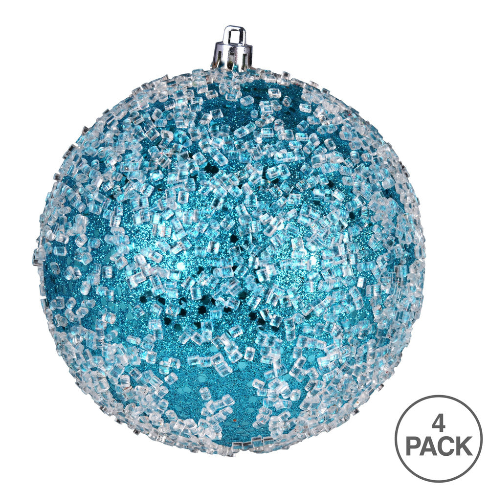 Vickerman 6" Turquoise Glitter Hail Ball Ornament 4 per Bag
