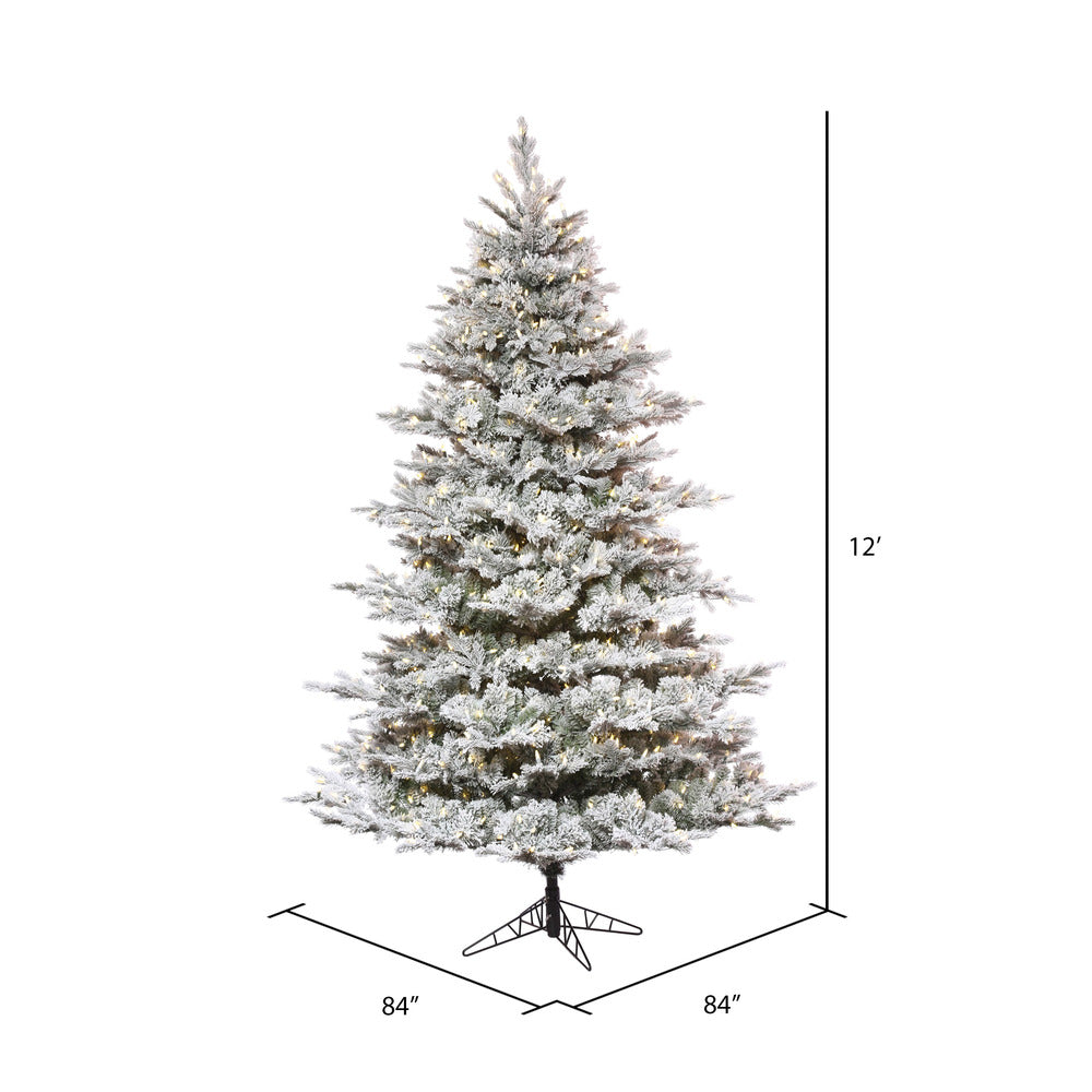 Vickerman 12' x 84" Flocked Kiana Artificial Christmas Tree Dura-Lit® LED Warm White Mini Lights