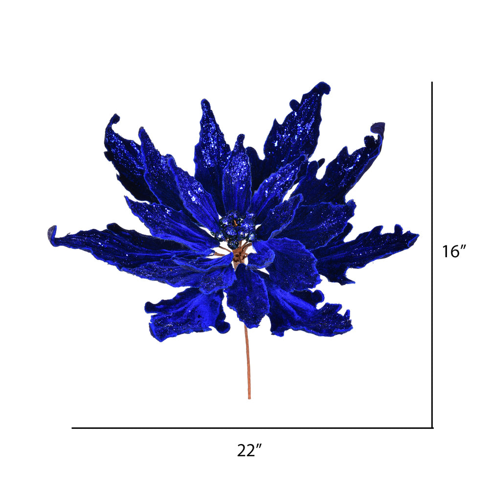 Vickerman 16" x 22" Midnight Blue Velvet Sequin Poinsettia Artificial Christmas Pick