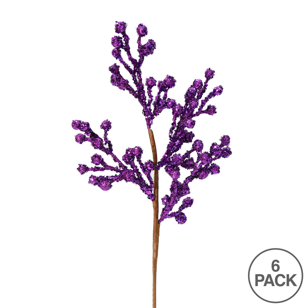 Vickerman 17" Purple Glitter Berry Artificial Christmas Spray. Includes 6 sprays per pack.