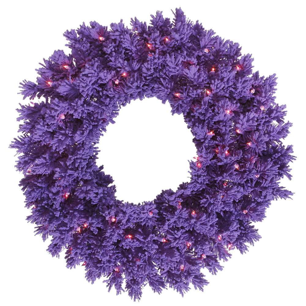 Vickerman 24" Flocked Purple Fir Artificial Christmas Wreath Purple Dura-Lit LED lights.