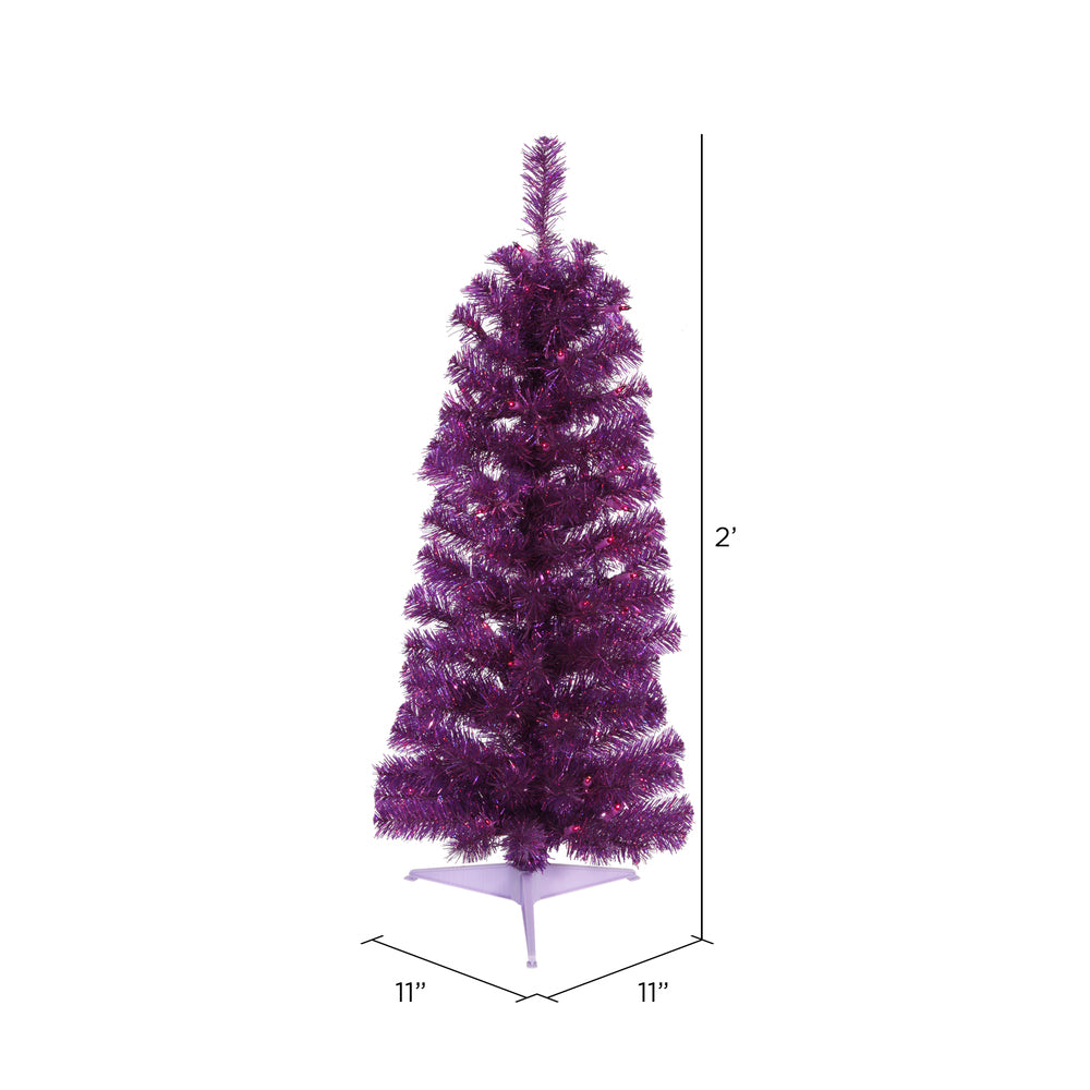Vickerman 2' Purple Pencil Artificial Christmas Tree Purple Dura-lit Incandescent Lights