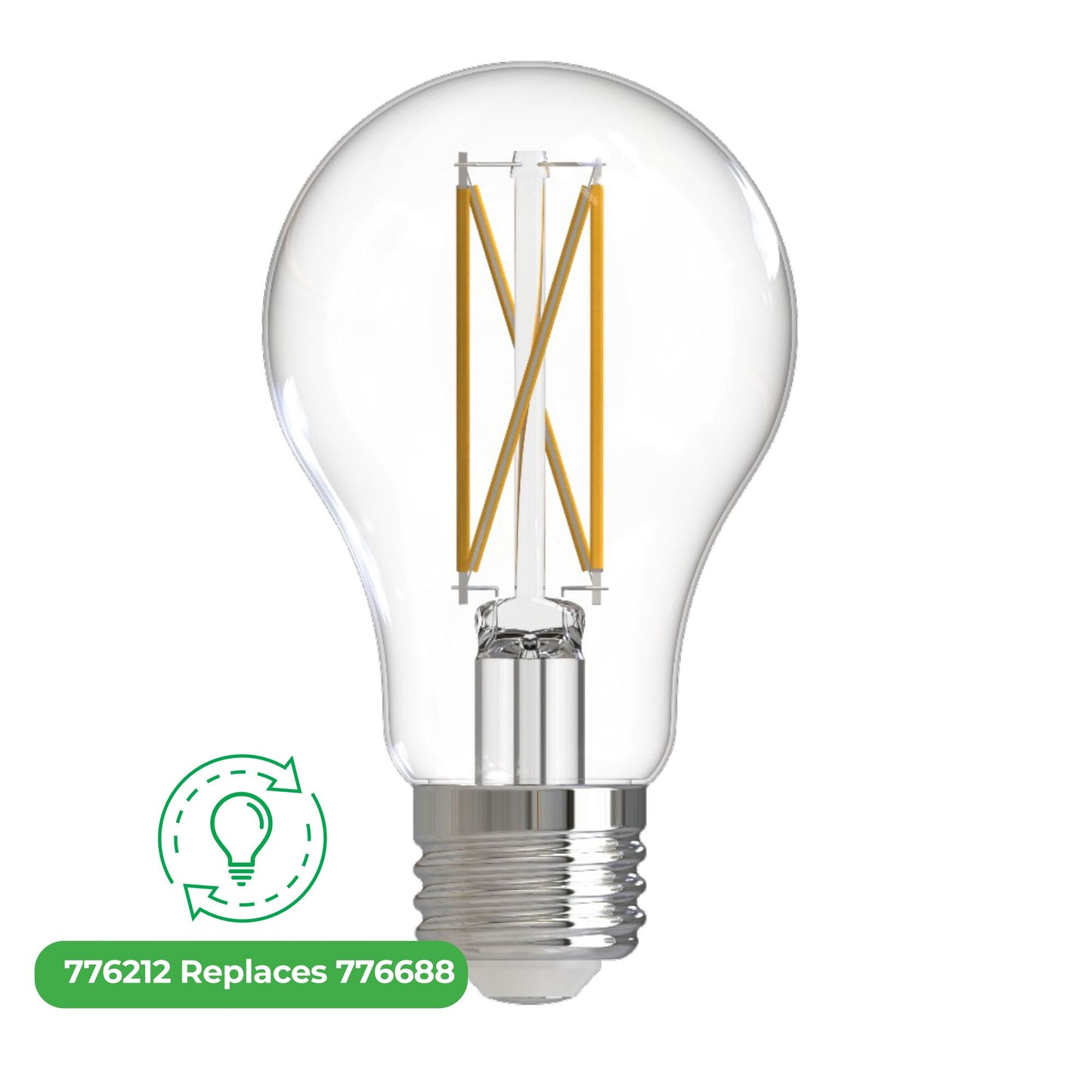 Bulbrite LED Filament 7.6 Watt Dimmable A19 Light Bulb with Clear finish and Medium (E26) Base - 2700K Warm White Light, 800 Lumens