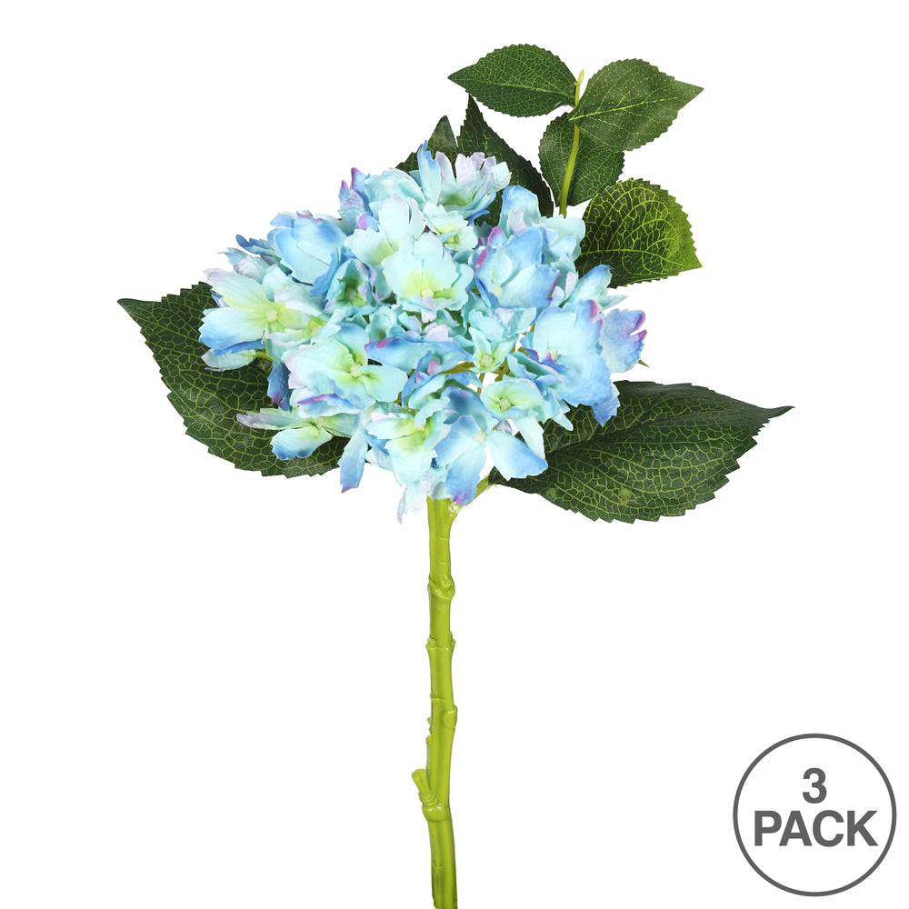 Vickerman 15" Short Stem Artificial Blue Hydrangea Set of 3