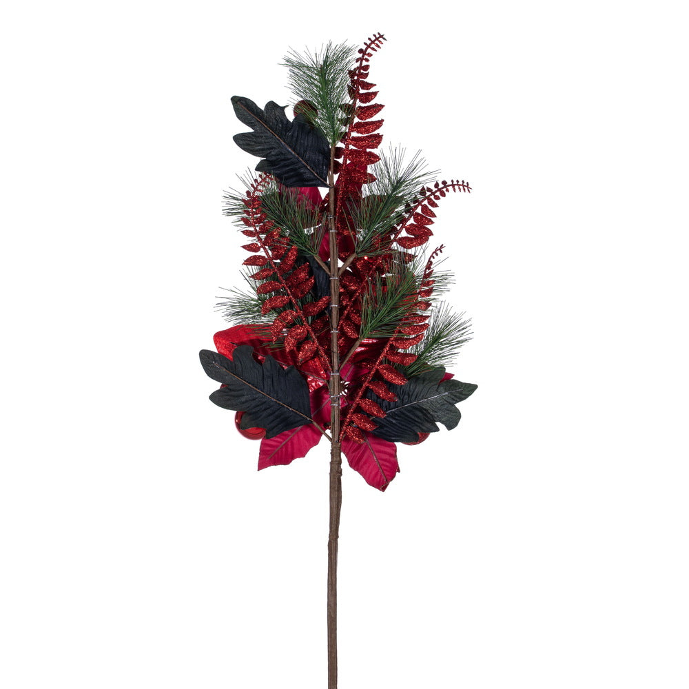 Vickerman 28" Merry Red Poinsettia Ball and Fern Decorated Spray.