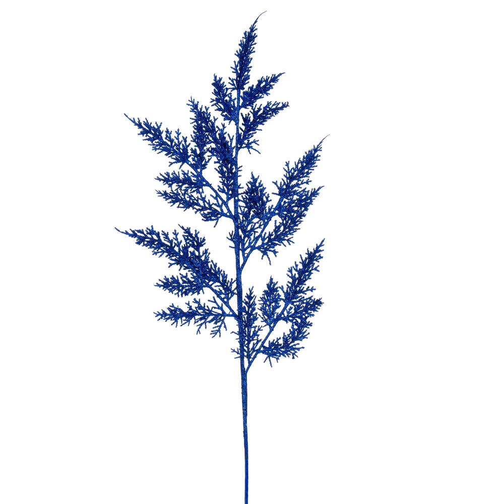 Vickerman 28" Blue Onoclea Glitter Wild Huck Artificial Christmas Spray. Includes 6 sprays per pack.