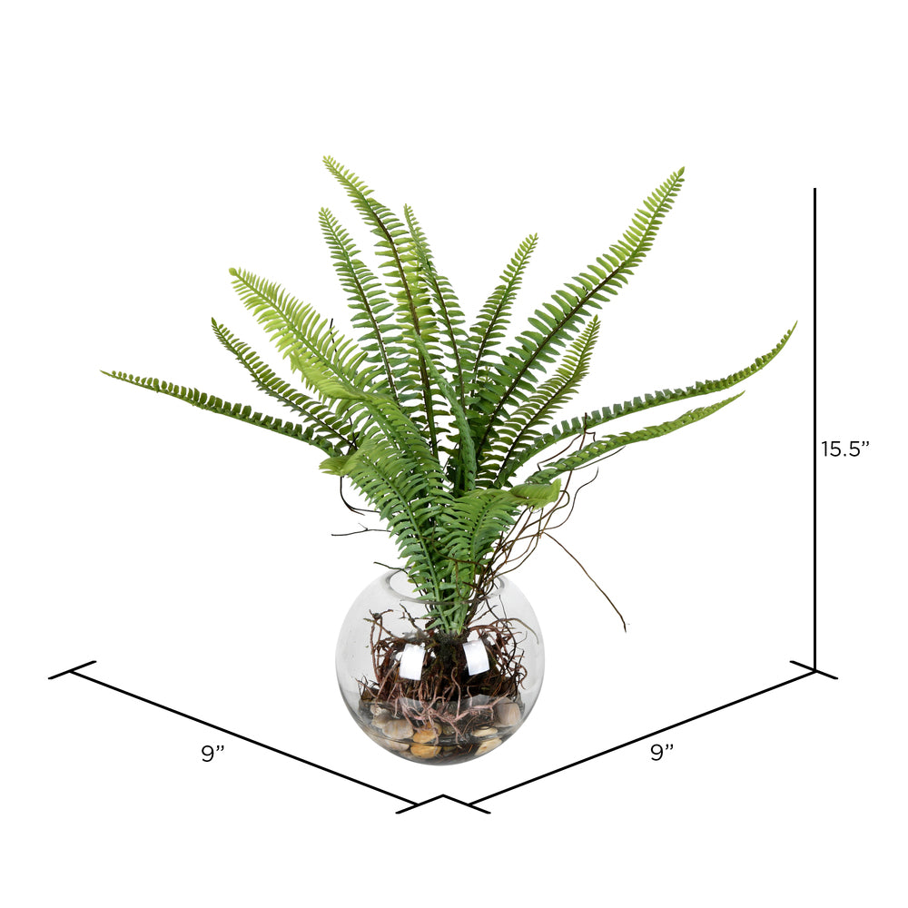 Vickerman 15.5" Artificial Green Fern In Glass Pot.