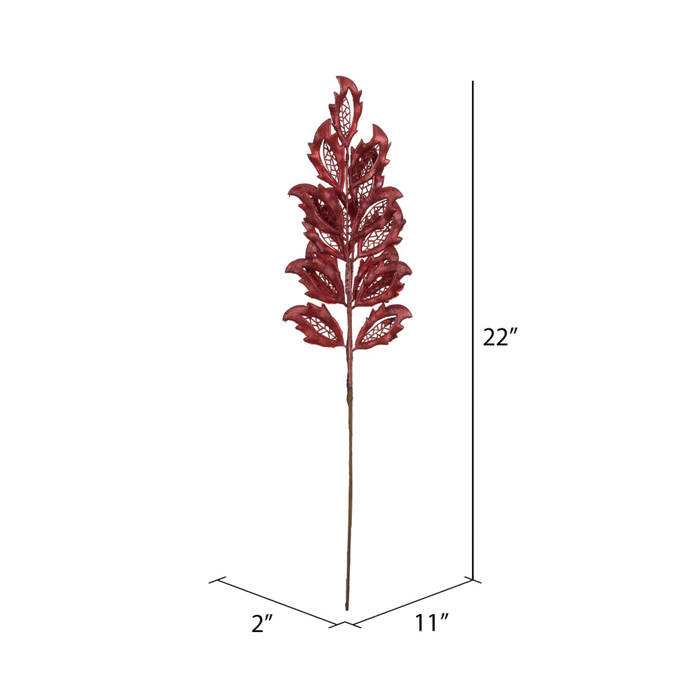 Vickerman 22" Red Matte Mistletoe Leaf Artificial Christmas Spray. Includes 12 sprays per pack.